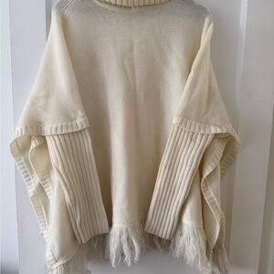 Koji Yohji Ivory Knit Poncho with Fringe